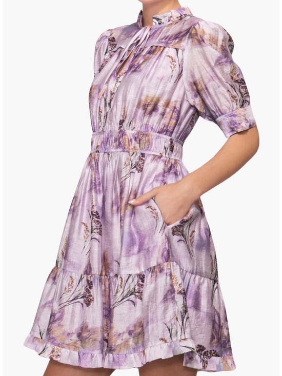 MELLODAY Dresses & Skirts - NWT Melloday Printed Shirred Lilac Multi Dress Size Medium